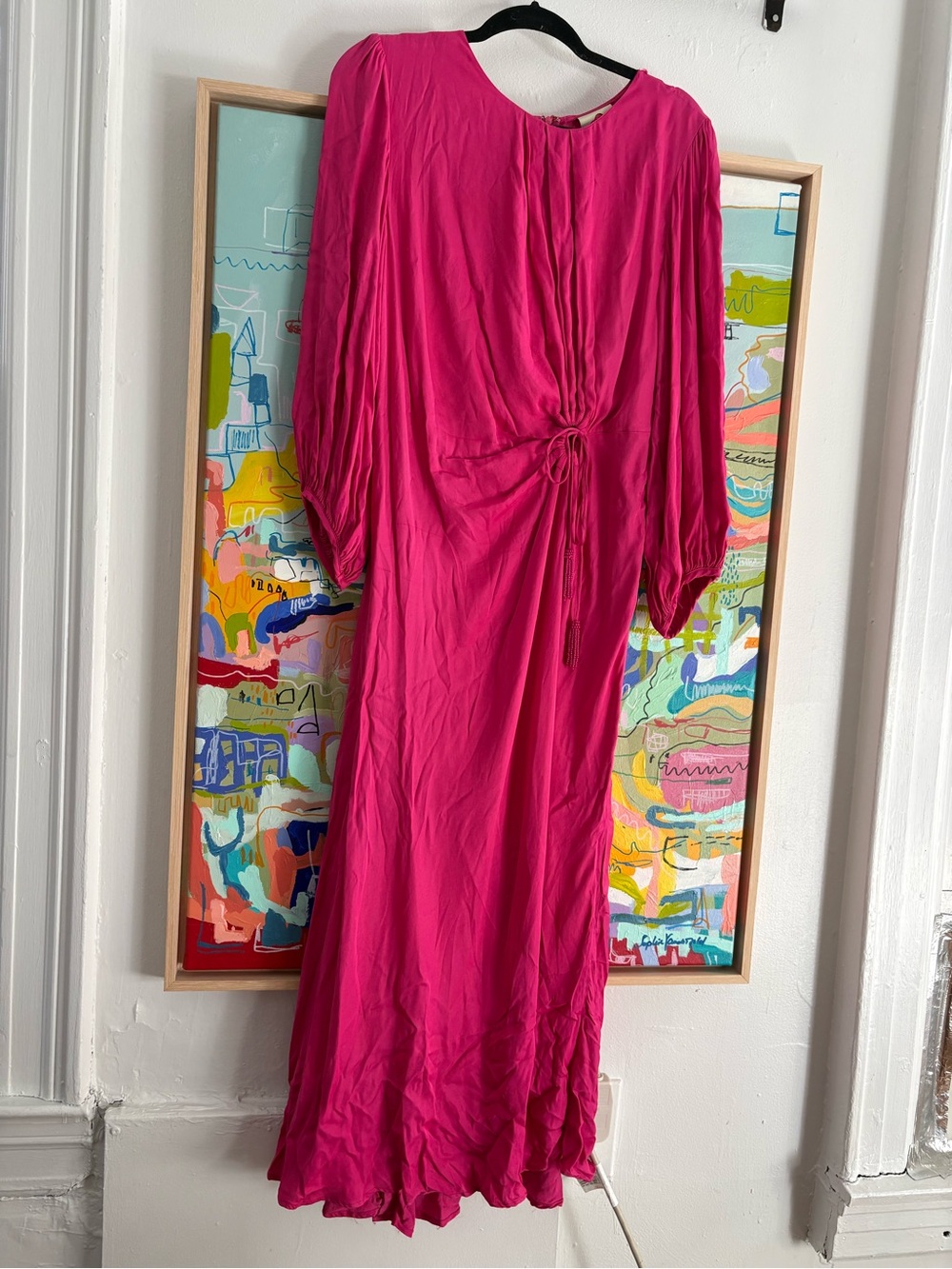 FARM Rio Hot Pink Long Sleeve Tie-Waist Maxi Dress